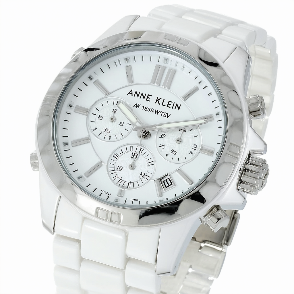 Anne Klein Women's AK/1629WTSV Multi-Function Silver-Tone and White Ceramic Bracelet Watch