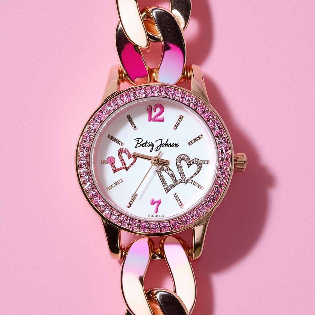 Betsey Johnson Pink Gradient Link Bracelet Watch
