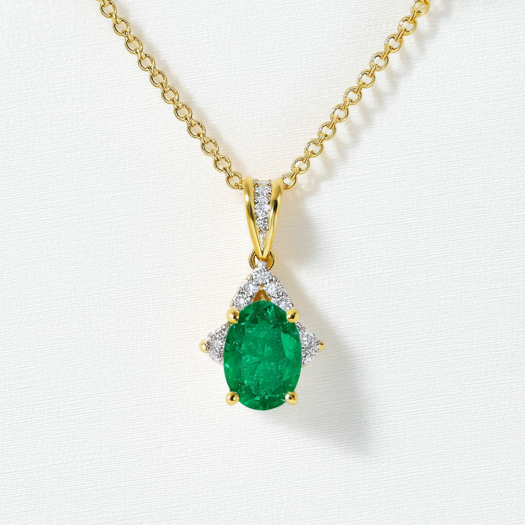 Amazon Collection 10k Yellow Gold and Created Emerald Diamond-Accented Pendant Necklace, 18"