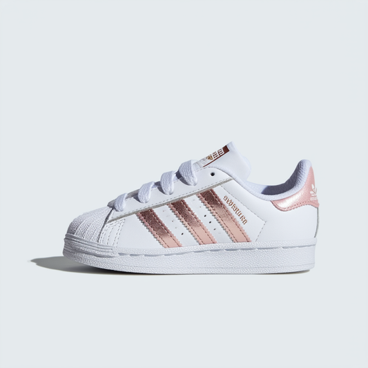 adidas Originals Kids' Superstar, White/Clear Light Pink/Metallic Gold, 10K M US Toddler