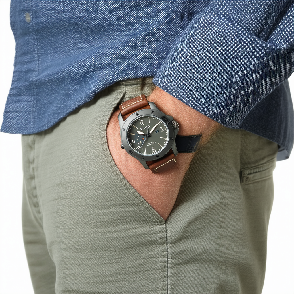 Timex Men's TW2P86800 Weekender Oversize Mini-Sweep Titanium-Tone/Tan Leather Slip-Thru Strap Watch