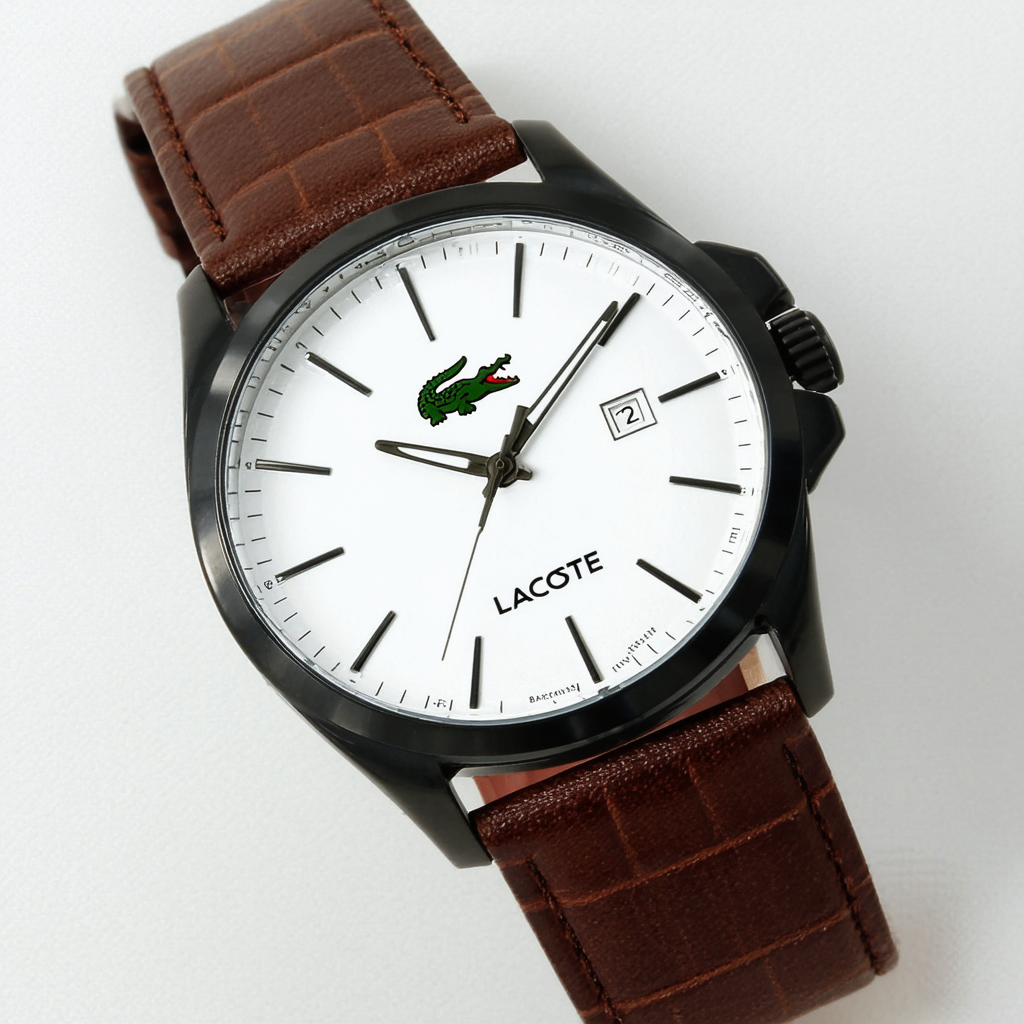 Lacoste Barcelona White Dial Brown Leather Mens Watch 2010498