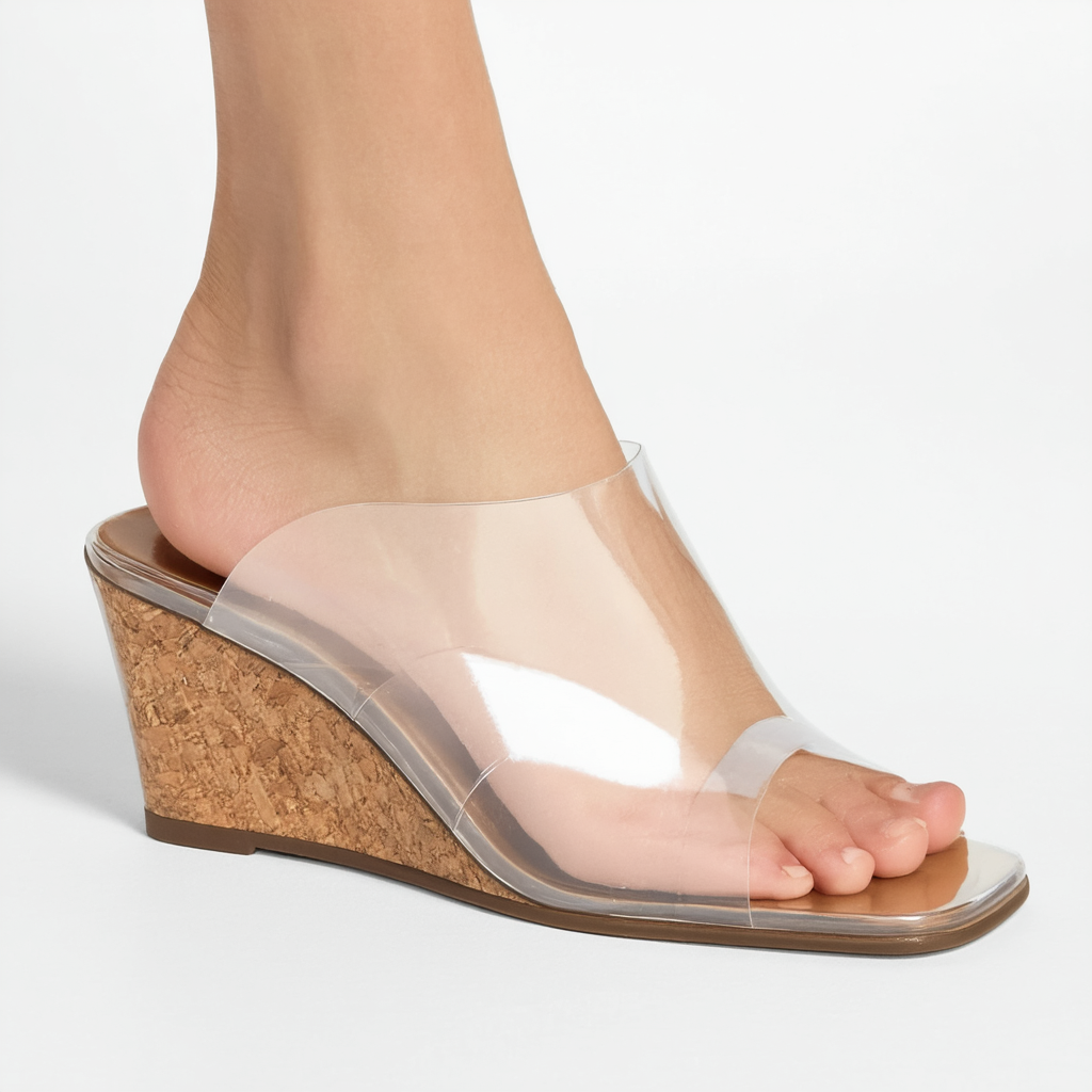 Jessica Simpson Merlote Women's Faux Leather Transparent Slide Wedge Sandals