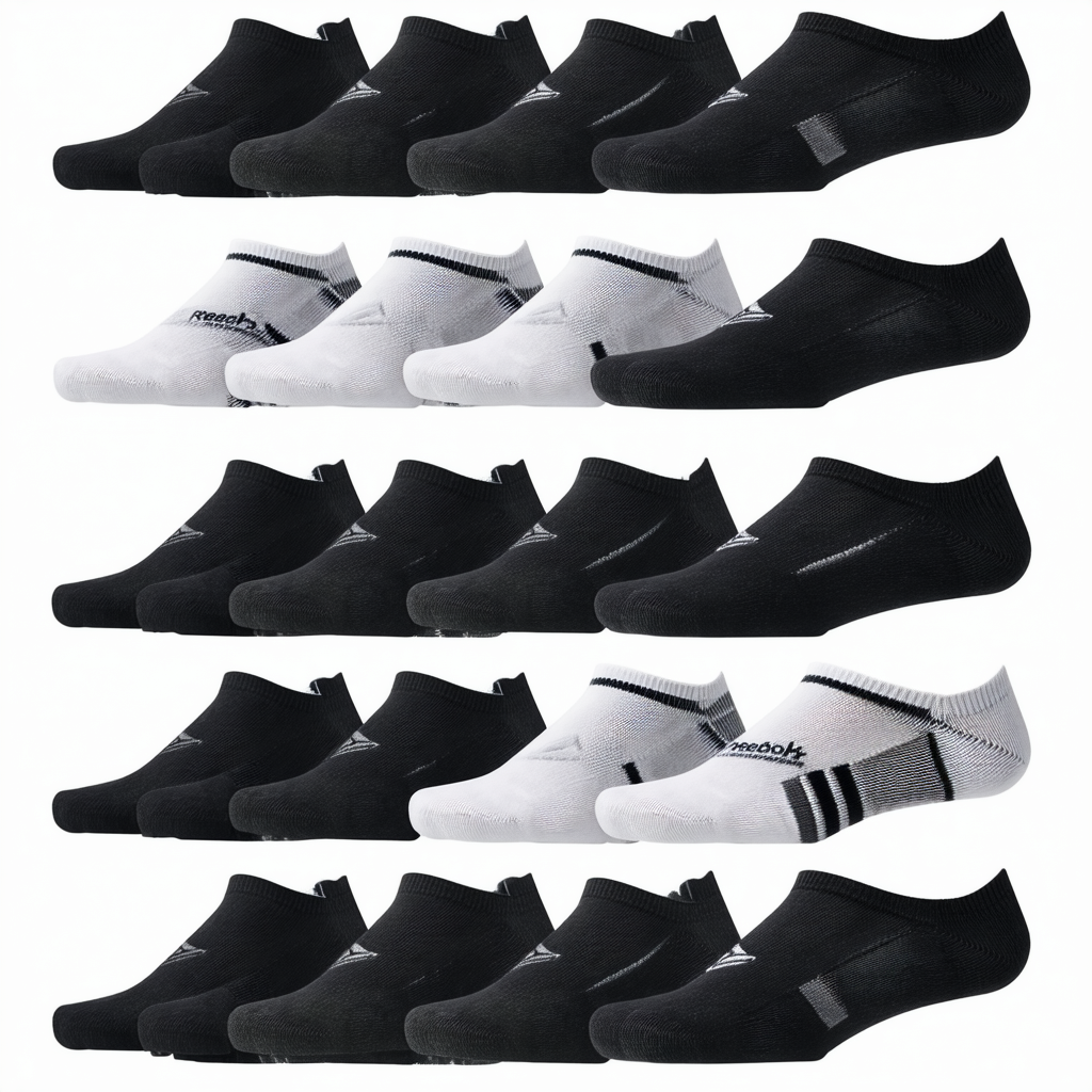 Reebok Boys 12 Pack Low Cut Basic Socks (Large/Big Kid/Shoe Size: 4-10, Black Multi Stripe)