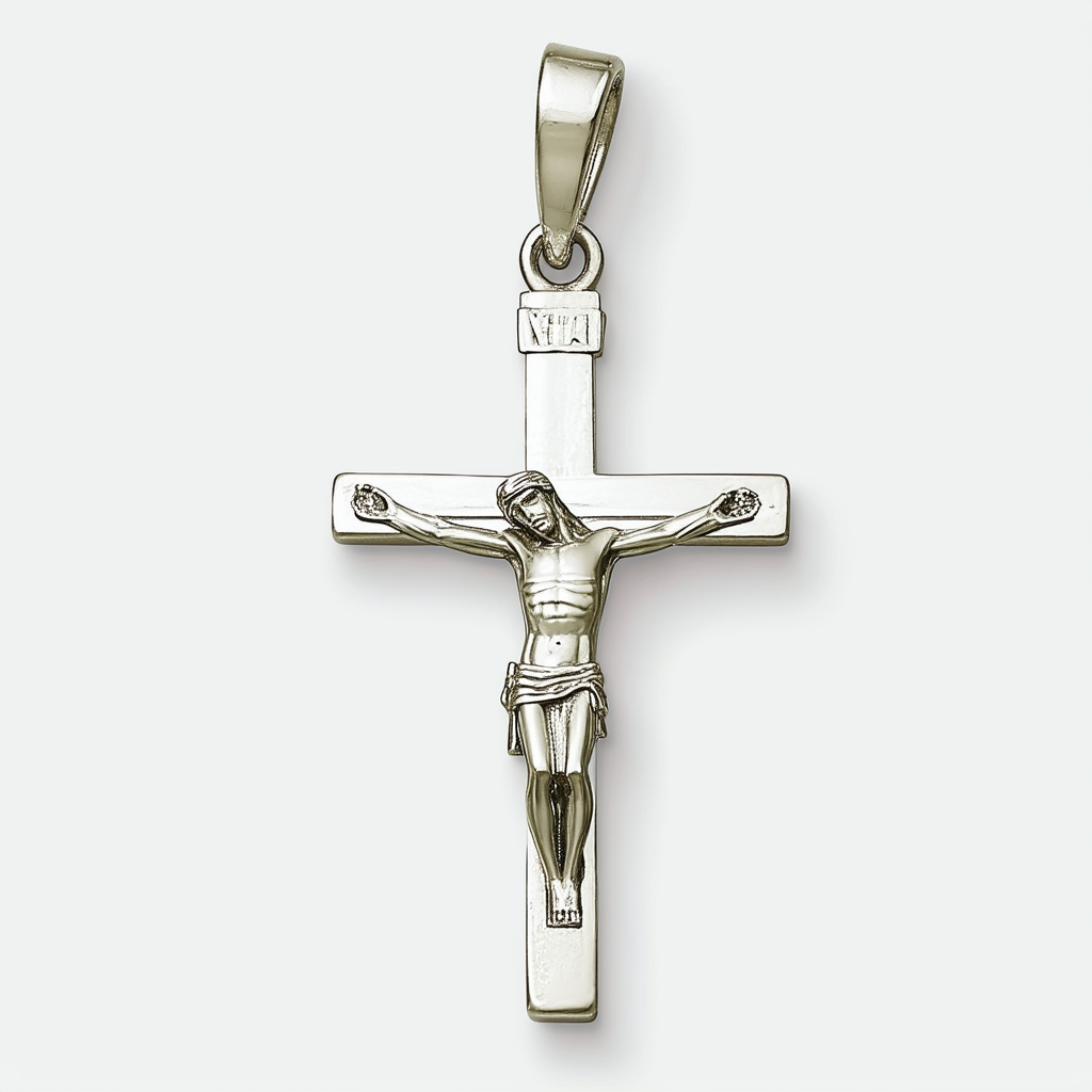 14k White Gold Polished Crucifix Charm