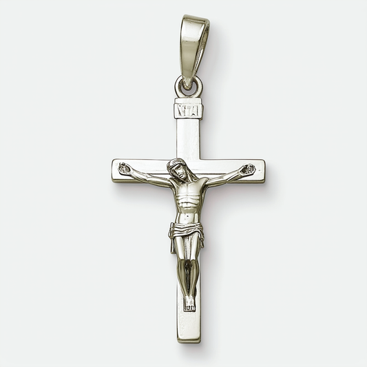 14k White Gold Polished Crucifix Charm