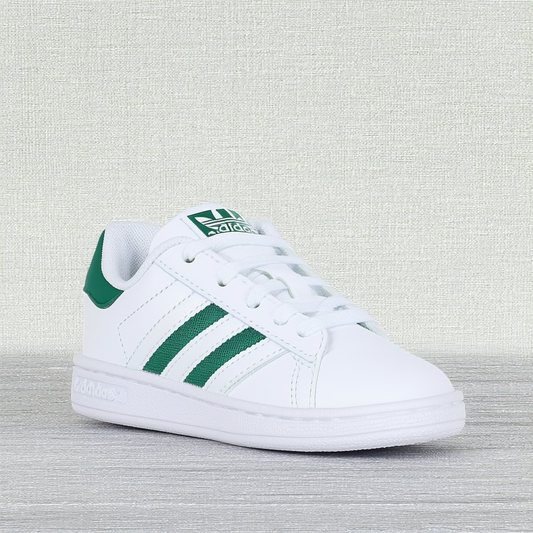adidas Kids' VS Advantage Clean Sneaker, White/White/Green, 7 Medium US Toddler