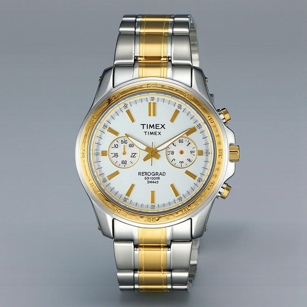Timex Retrograde Men's 2-Tone Bracelet Watch, 2M423, 50 Meter WR, Indiglo, Date