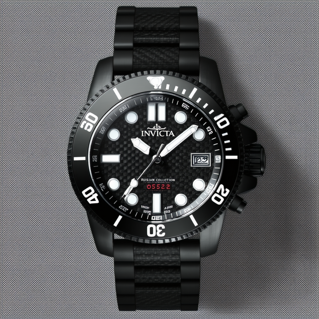 Invicta Men's 0562 Russian Diver Collection Carbon Fiber Dial Black Ion-Plated Watch