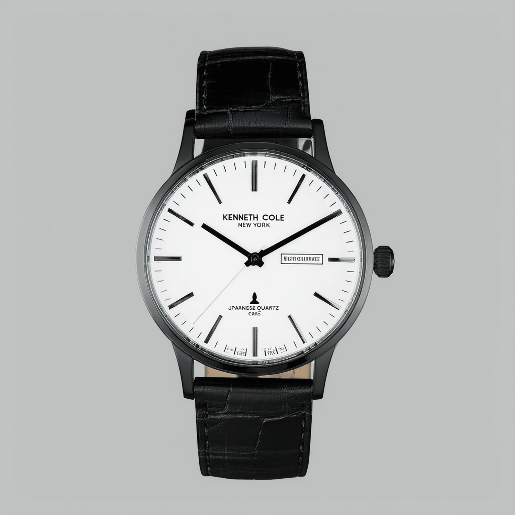 Kenneth Cole New York Men's Japanese Quartz Stainless Steel Case Leather Strap Black,(Model:KC1931)