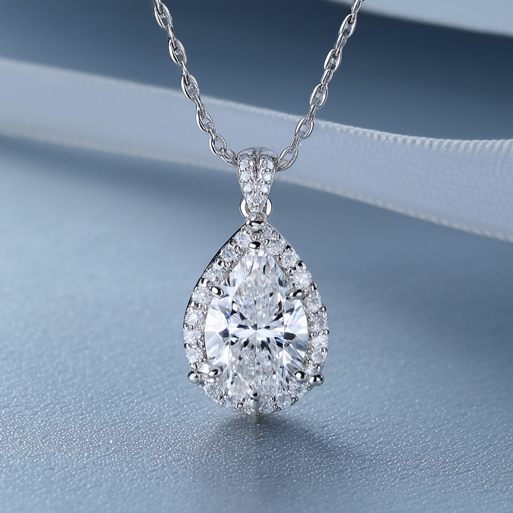 Amazon Collection Sterling Silver Open Teardrop Pendant with Cubic Zirconia Necklace, 18"