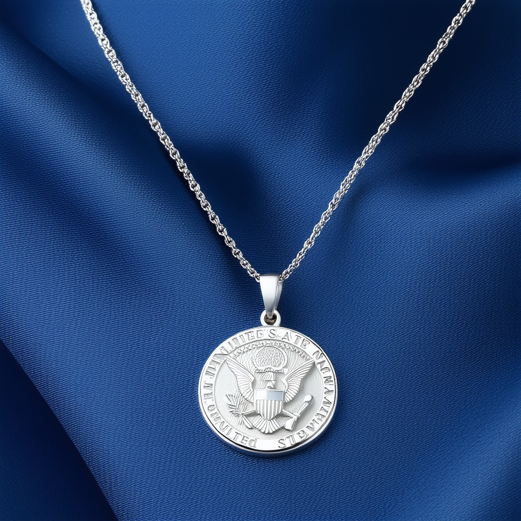 Amazon Collection Sterling Silver United States Navy Medallion Pendant Necklace, 18"