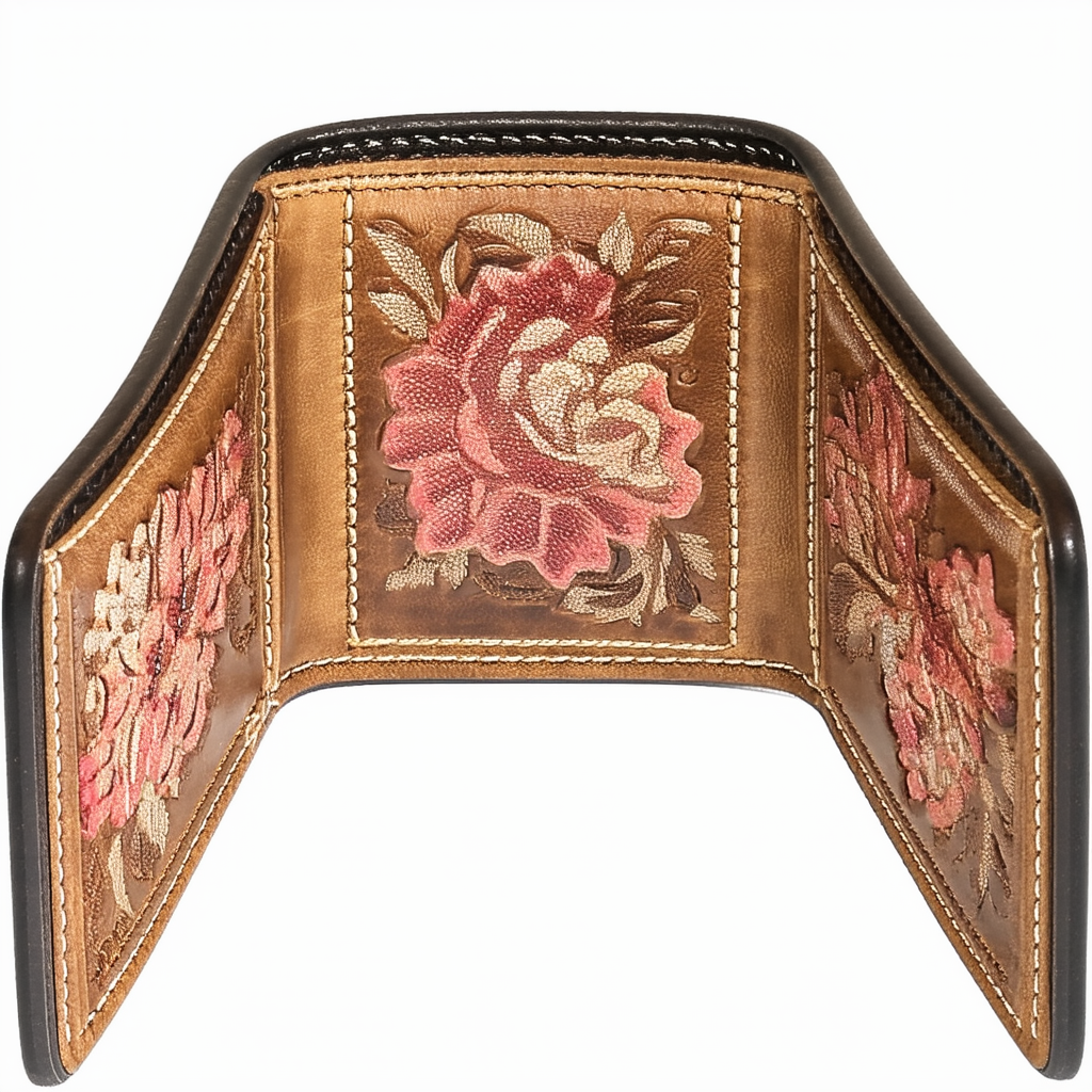Ariat Men's Floral Tope Edge Stitch Bifold, Brown