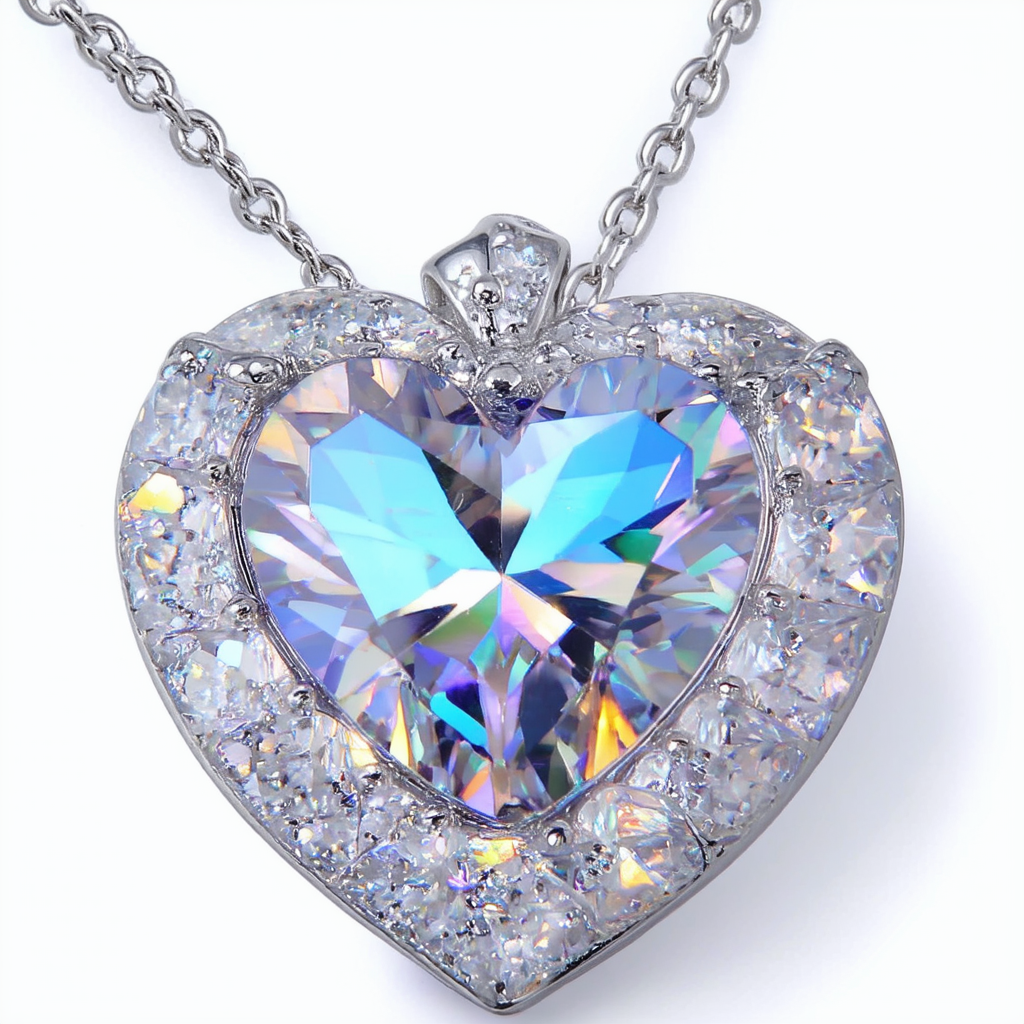 Sterling Silver Aurora Borealis Swarovski Elements Heart Pendant Necklace