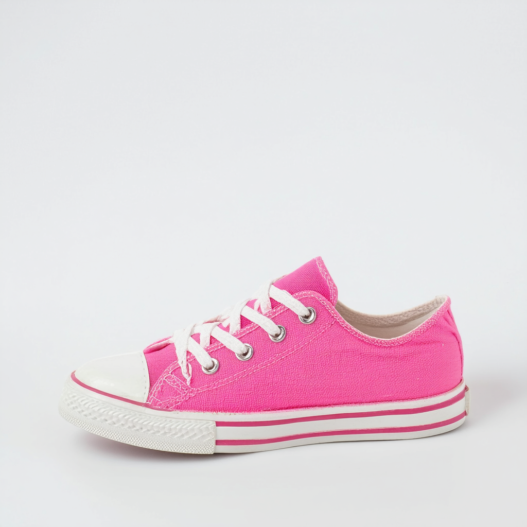 Qupid Trivia-39AX New Lace Multicolored Round Toe Lace Up Sneaker AB61 - Neon Pink Canvas