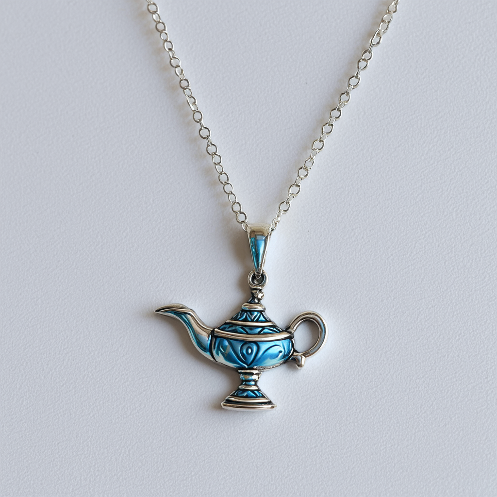 Disney Aladdin Sterling Silver Genie Lamp Pendant Necklace, 16” Chain