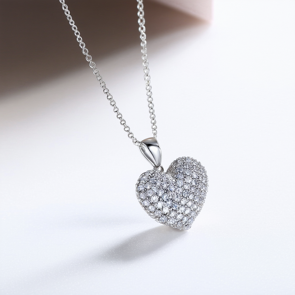 Amazon Collection Sterling Silver Colored and Clear Crystal Cluster Heart Pendant Necklace, 18"