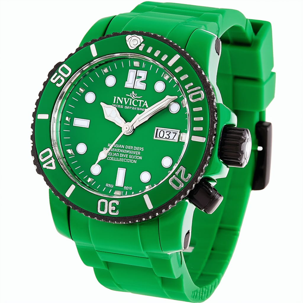 Invicta Men's 0575 Russian Diver Collection Green Dial Polyurethane Watch