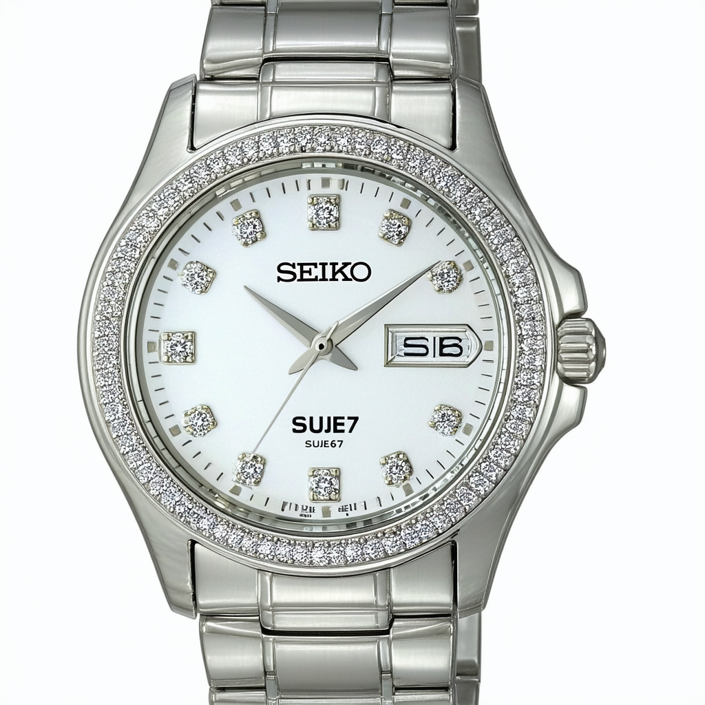 Seiko Women's SUJE67 Diamond Silver-Tone Watch