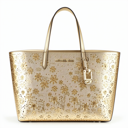 MICHAEL Michael Kors MK Flower Perforated Small Travel Tote (Gold)