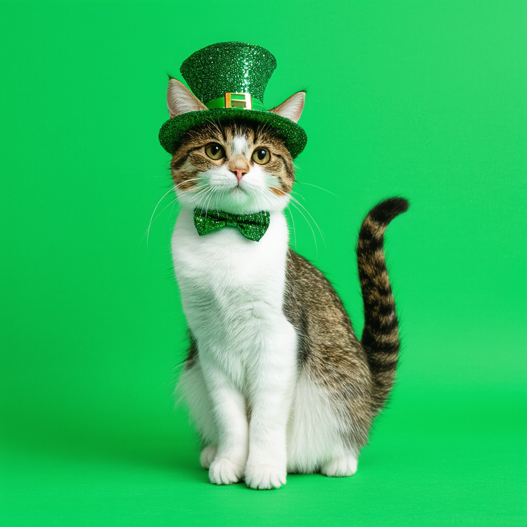 Threadrock Big Girls' Happy St Catrick's Day St Patrick's Cat Fitted T-Shirt