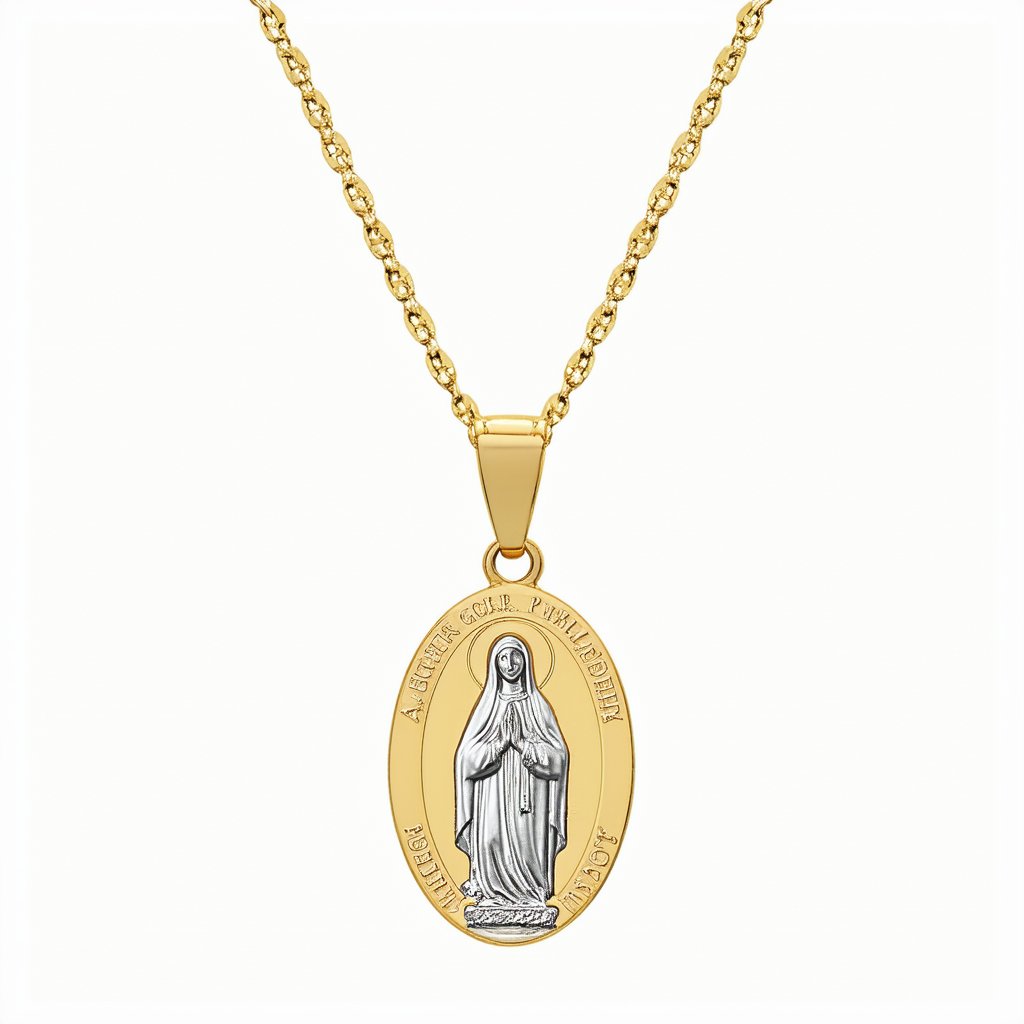 Amazon Collection 14k Gold Two-Tone Mother Mary Medal Pendant Necklace, 18"