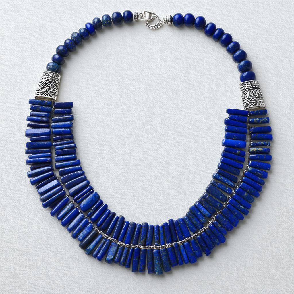 Amazon Collection Sterling Silver Heishi and Lapis Necklace, 15-19"