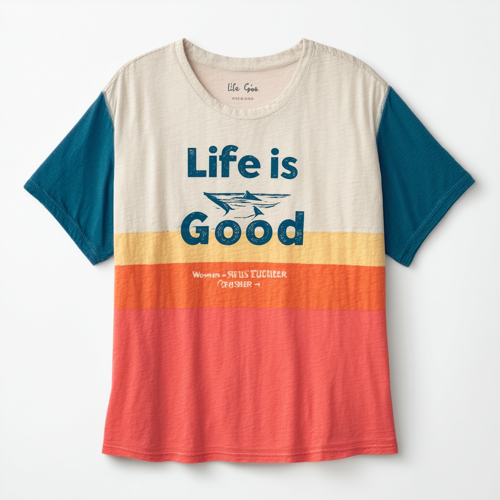 Life is Good Women's Crusher Vee Color Block Beach Htrmch T-Shirt,
