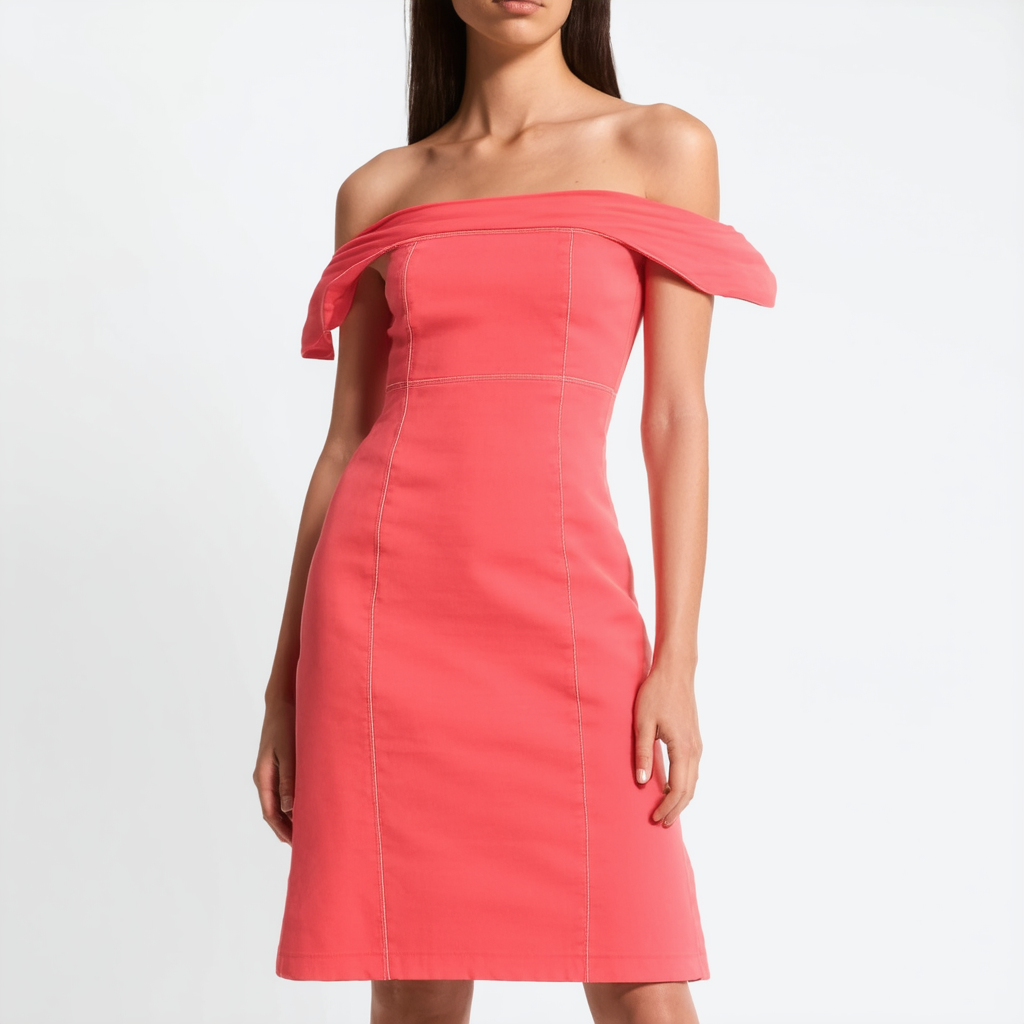 Calvin Klein Women's Seamed Off The Shoulder Dress, Coral, 8