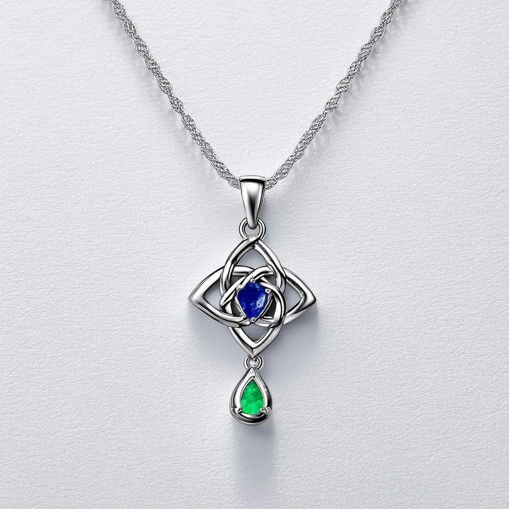 Amazon Collection Sterling Silver Celtic Knot with Gemstone Drop Pendant Necklace, 16"