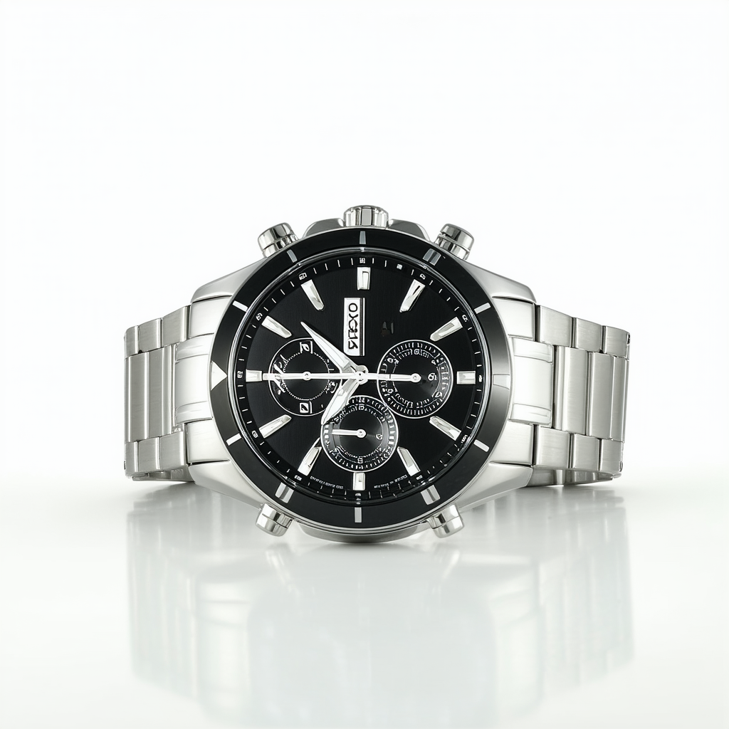 Seiko Men's SNAE43 Chronograph Multifunction Stainless Steel Black Dial Watch