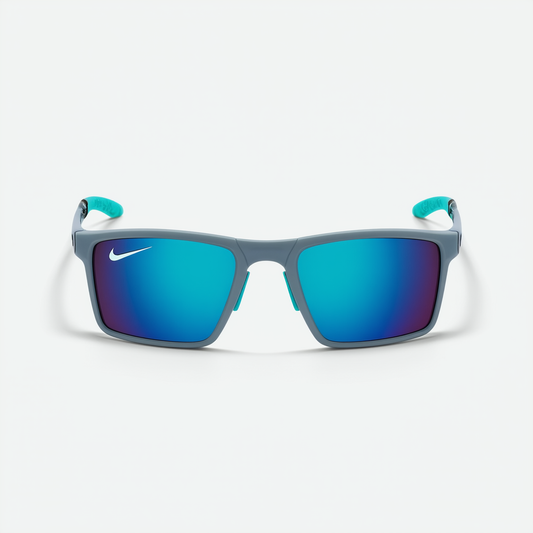Nike Swag Sunglasses, Neo Turquoise/Grey, Grey with Blue Flash Lens