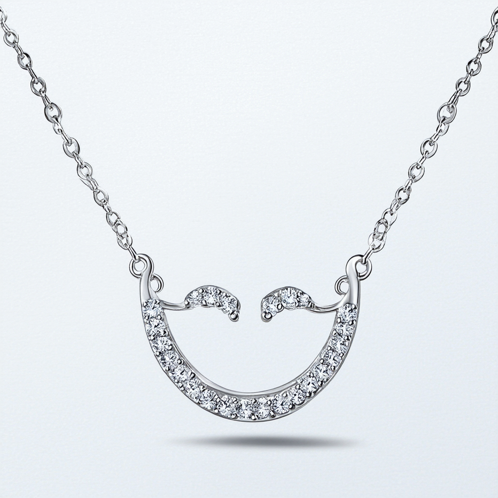 Amazon Collection Sterling Silver Swarovski Crystal Smile Pendant Necklace, 18"