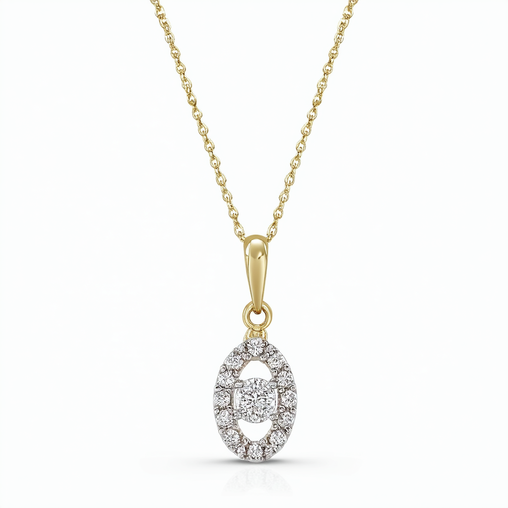 Amazon Collection 14k Yellow Gold Diamond-Cut Open Oval Pendant Necklace, 18"