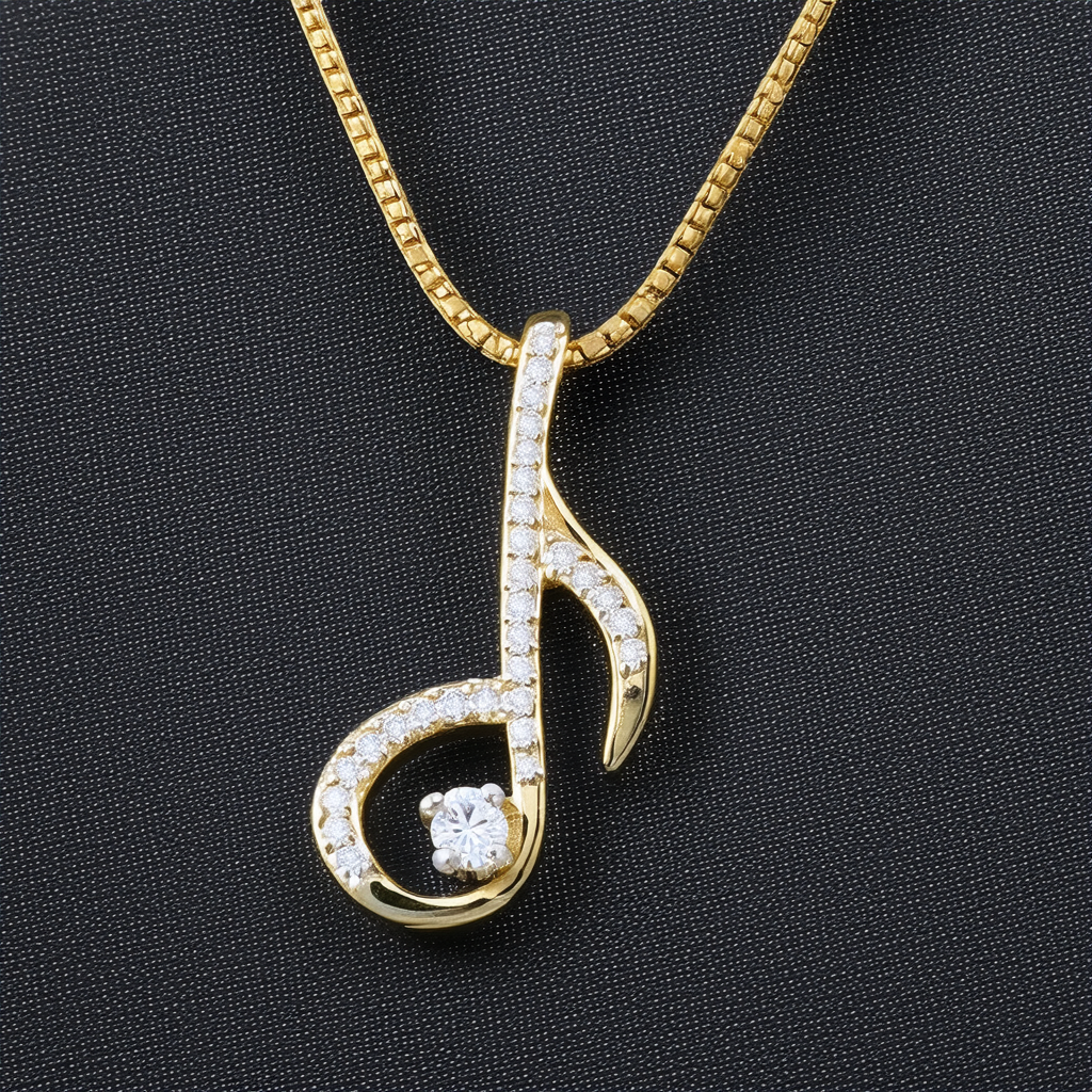 Amazon Collection 10k Gold Diamond Music Note Pendant (1/7 cttw, I-J Color, I2-I3 Clarity), 18"