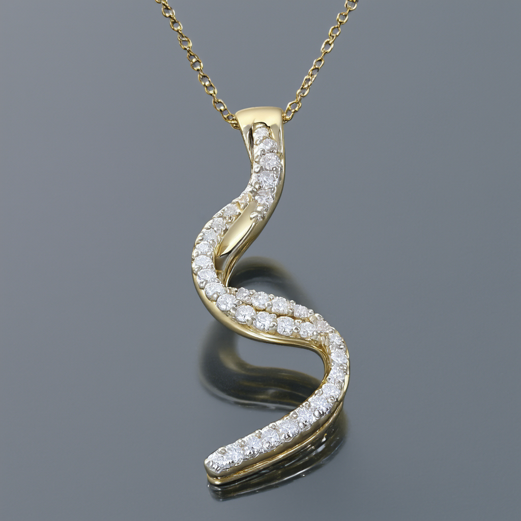 Amazon Collection 10k Gold Journey Curve Pendant (.15 cttw, I-J Color, I2-I3 Clarity)