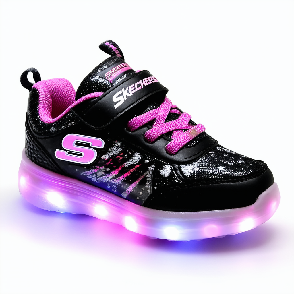 Skechers Kids Girl's ICE Lights Sneaker, Black/Pink/Purple, 13 Medium US Little Kid