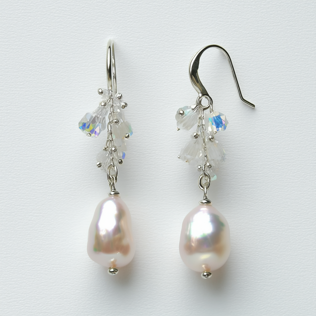 Amazon Collection White Freshwater Cultured Pearl and Swarovski Elements Beads Earwire Drop Earrings