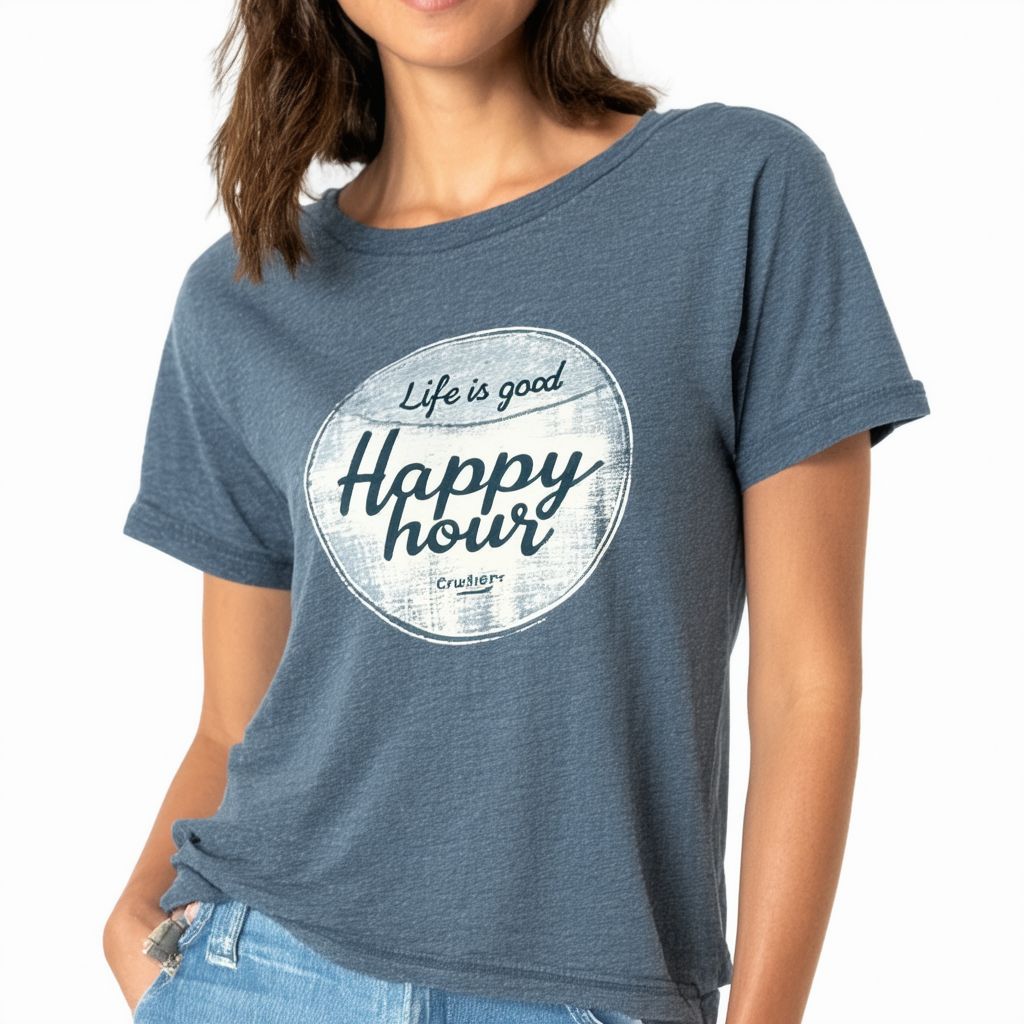 Life is good Women's Crusher Scoop Happy Hour Circle T-Shirt, Slate Gray