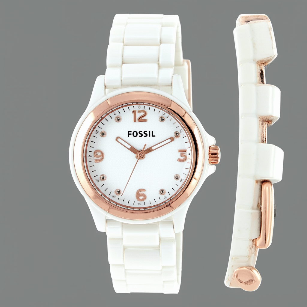 Fossil Women's CE1041 Jesse White Ceramic Rose Gold Tone Watch