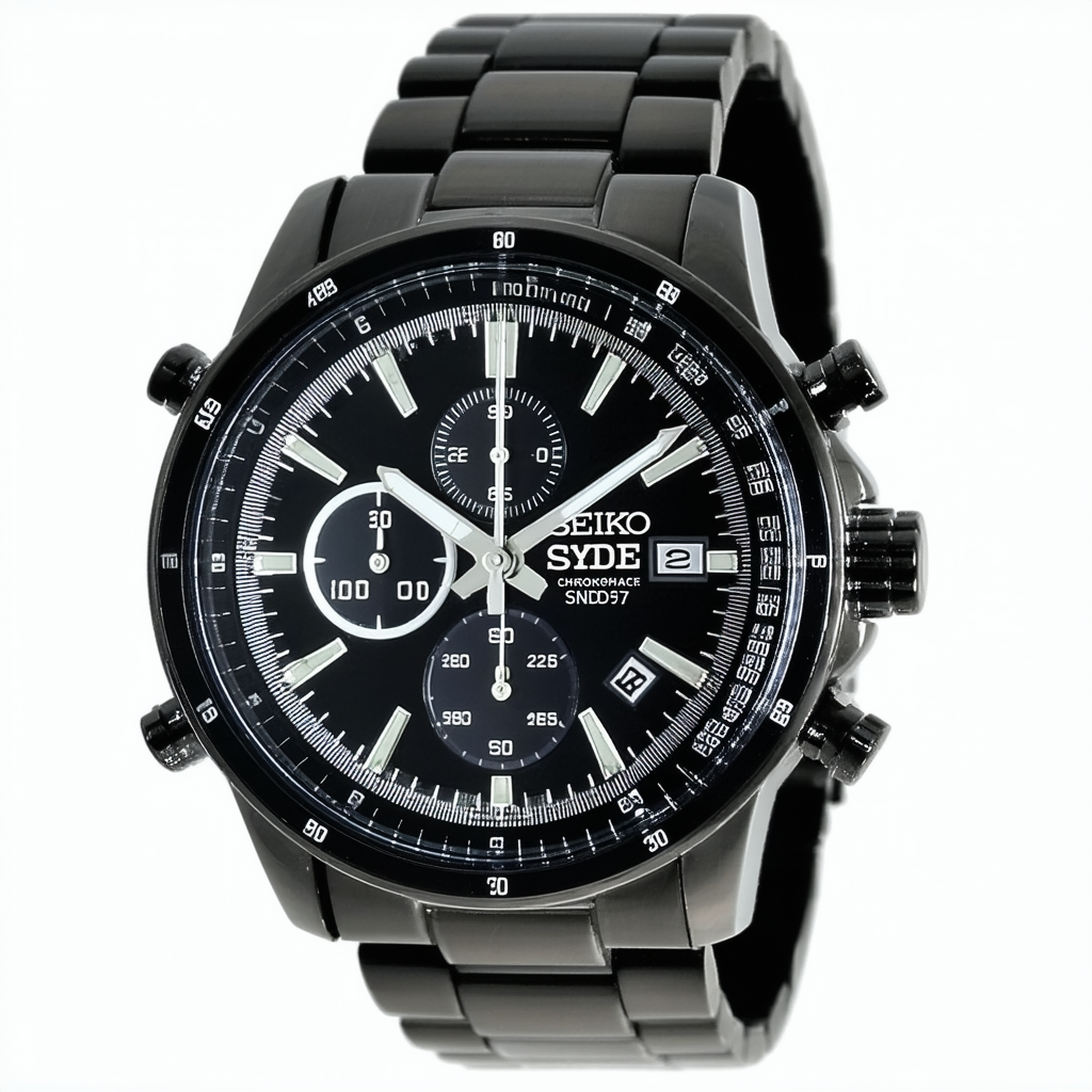 Seiko Chronograph Black Dial Black PVD Stainless Steel Mens Watch SNDD67