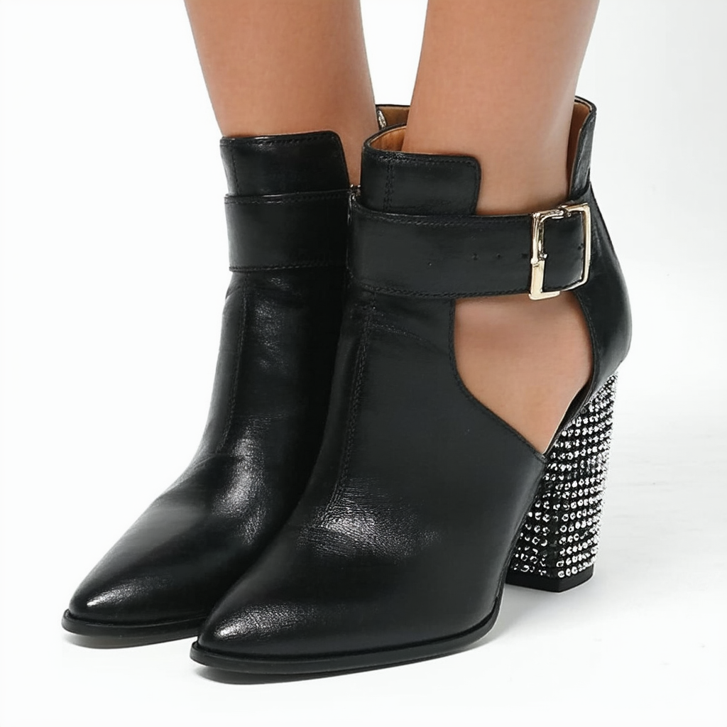 Kenneth Cole REACTION Women's Loop Here We Go Ankle Bootie with Embellished Heel, Black, 8.5 M US