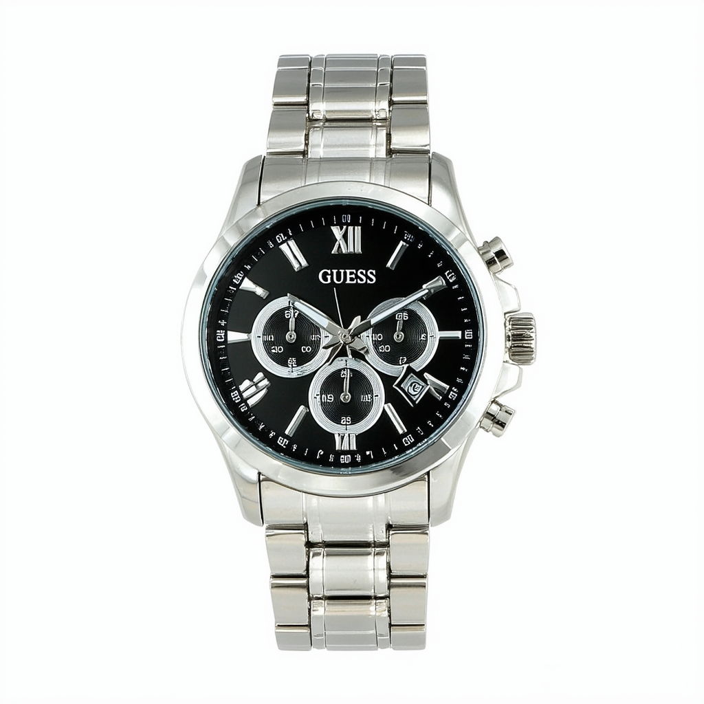 Guess Men's W19009G1 Silver Stainless-Steel Quartz Watch with Black Dial