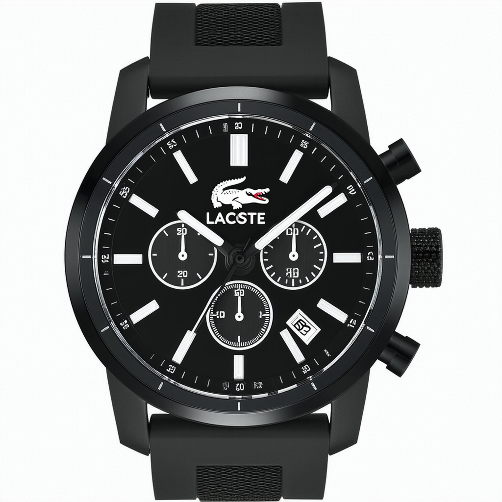 Lacoste Borneo Black Dial Poly Silicone Chronograph Quartz Men's Watch 2010654