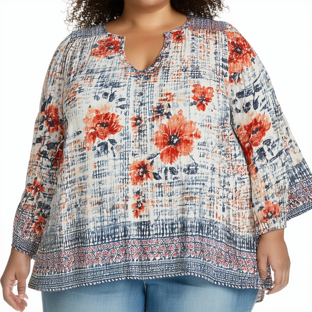 Lucky Brand Women's Plus-Size Batik Flowers Top