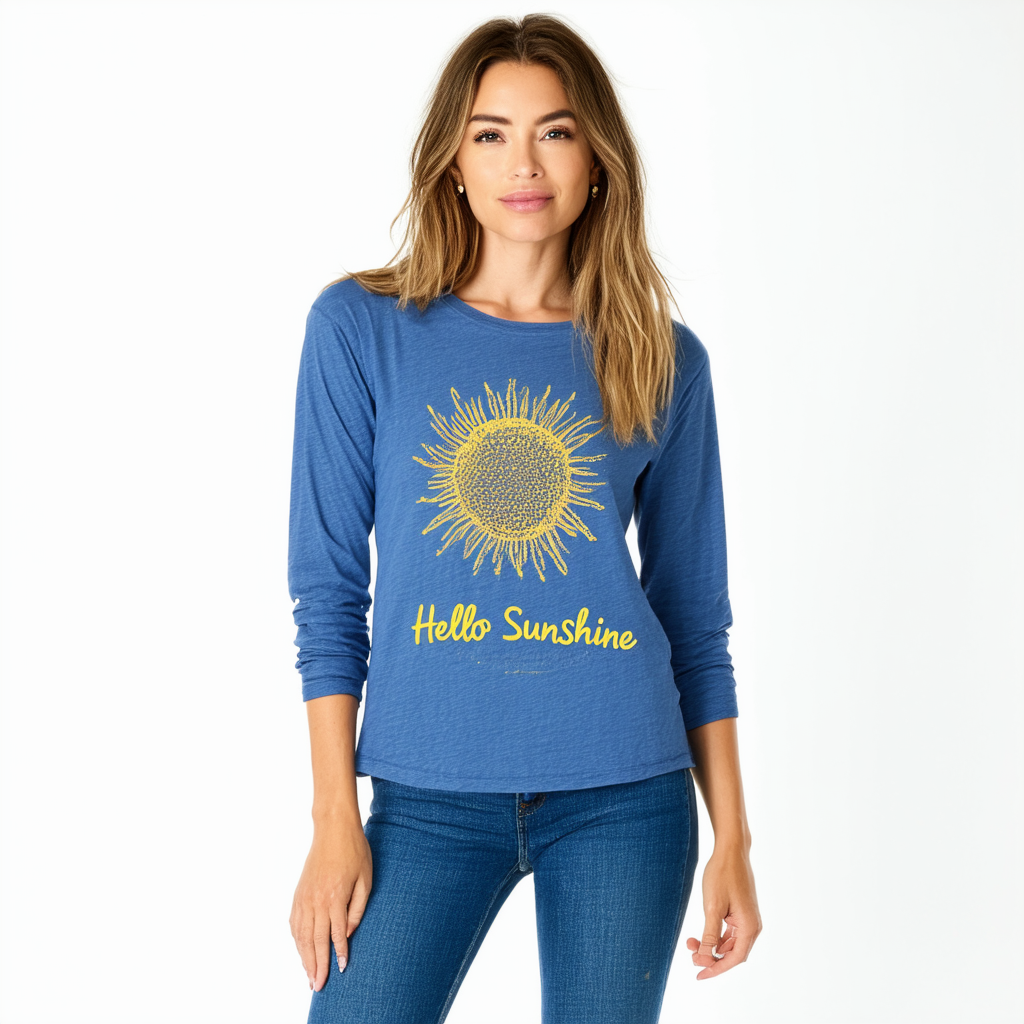 Life is good Women's Crusher longsleeve Hello Sunshine T-Shirt, Denim Blue