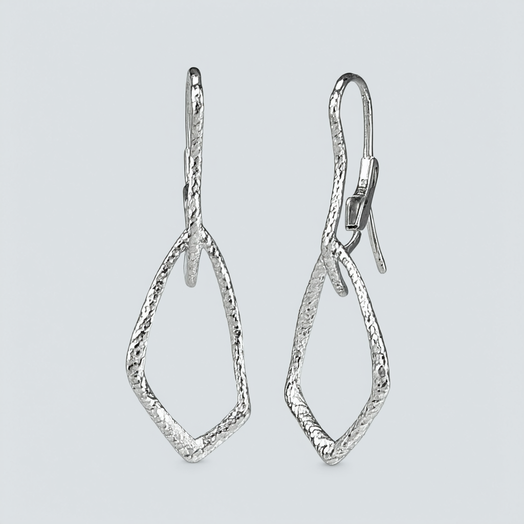 Amazon Collection Sterling Silver Textured Open Geometric Drop French Wire Earrings