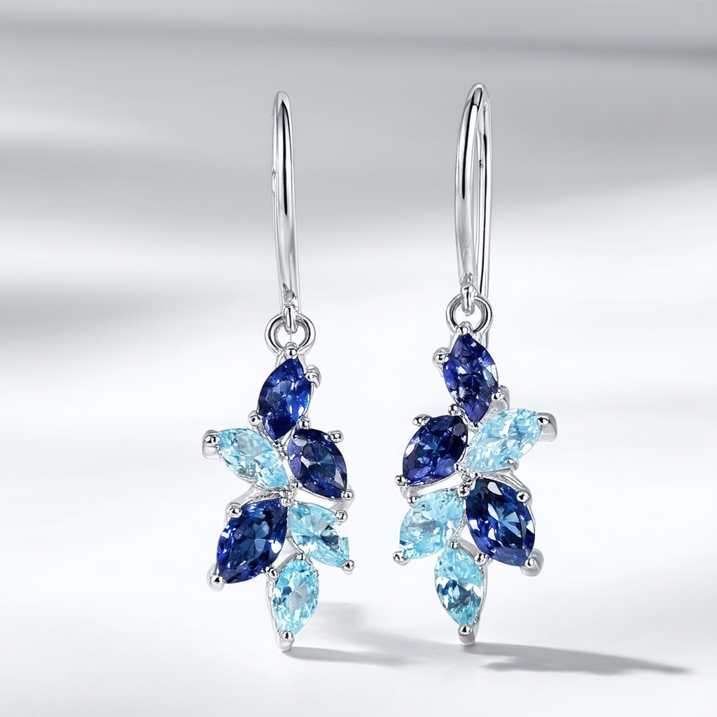 Amazon Collection Sterling Silver Genuine Sapphire and Swiss Blue Topaz Wire Earrings
