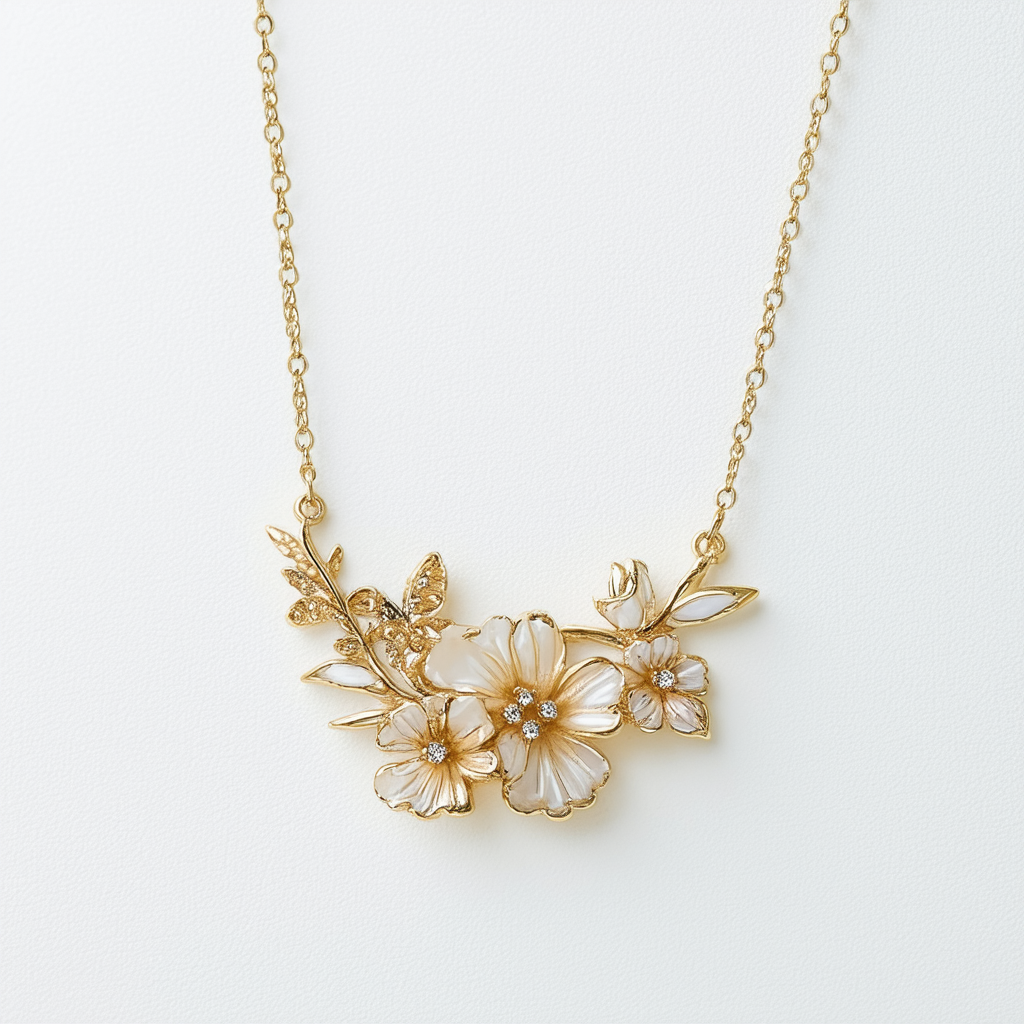 Amazon Collection Abstract Floral Statement Pendant Necklace