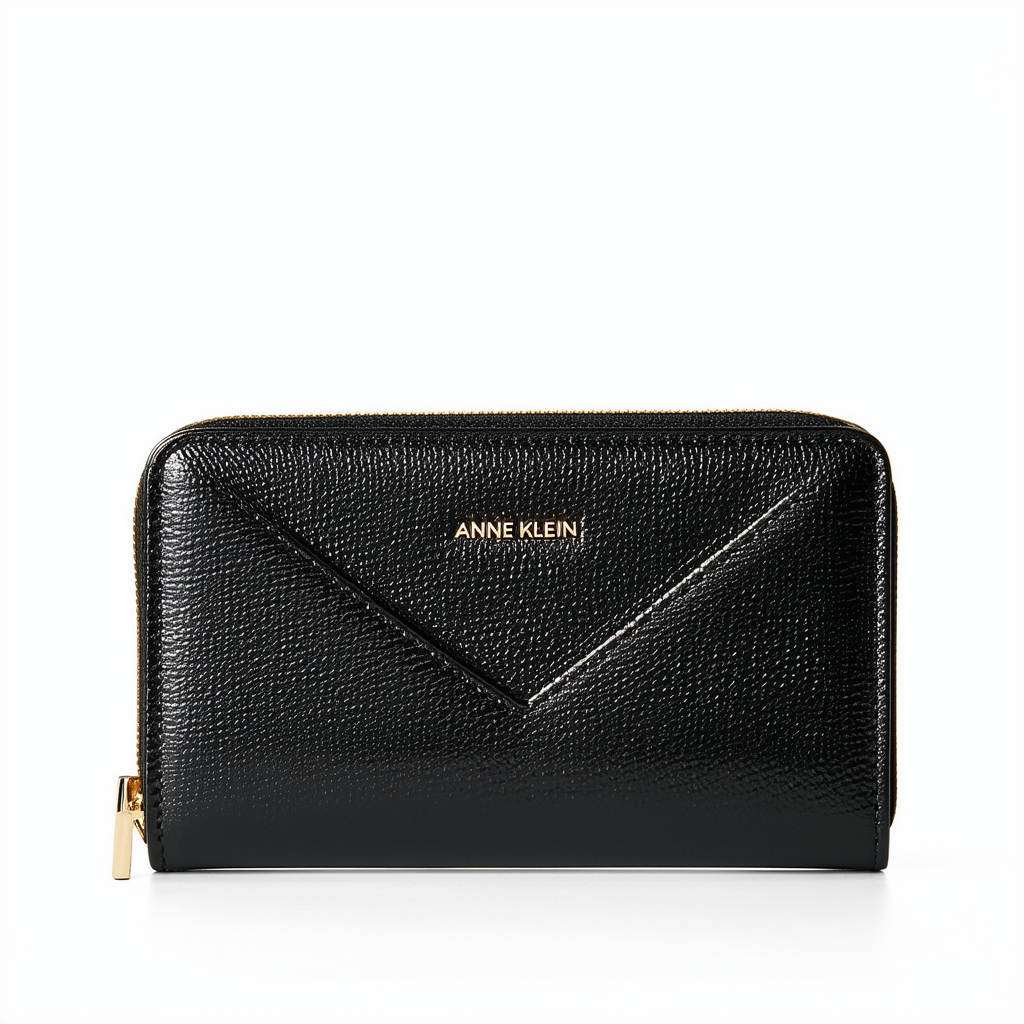 Anne Klein Women's V-Pocket Zip Around Wallet, Black, One Size